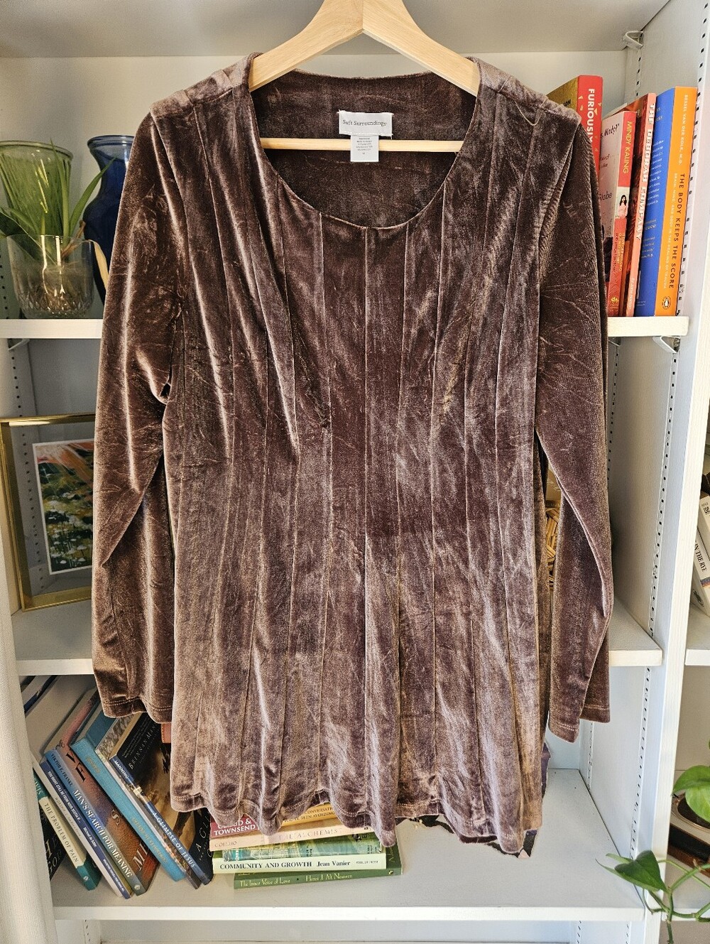 Soft Surroundings Bella Rosa Velvet Long Sleeve Tunic Deep Plum Purple Medium
